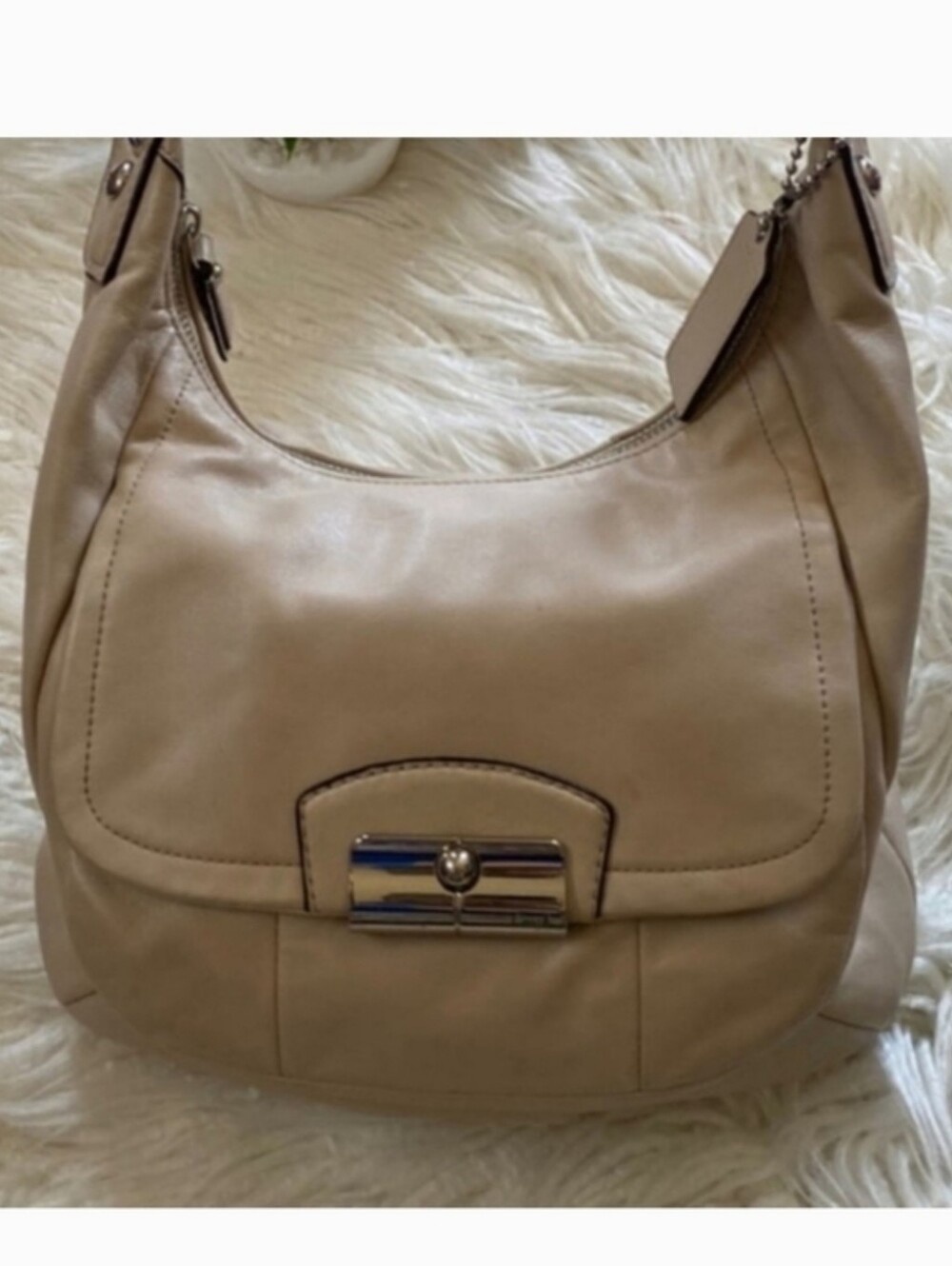 Coach Kristin Natural Beige Genuine Leather Hobo with Hangtag